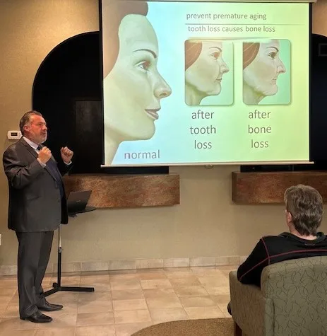 Educational slide explaining bone loss when teeth are missing.